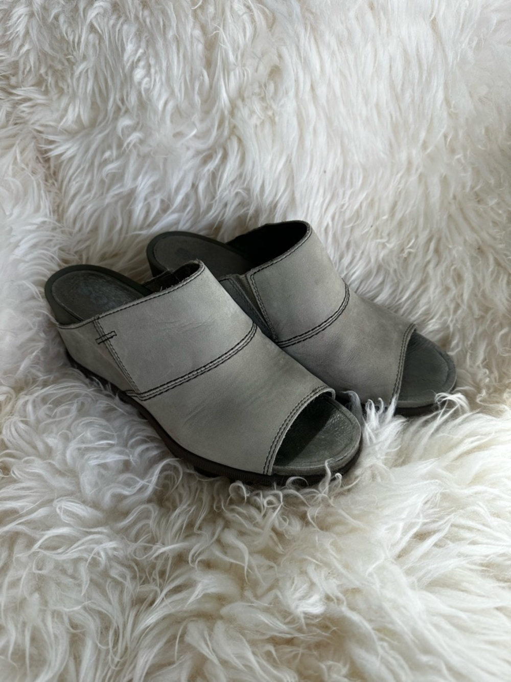 Sorel Joanie II Slide Wedge Sandal Gray Nubuck Leather